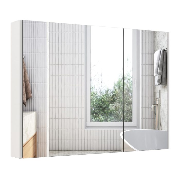 Giantex Bathroom Medicine Cabinet with Mirror - Extra Large Wall Mounted Cabinet with 3 Frameless Mirrored Doors - Image 1