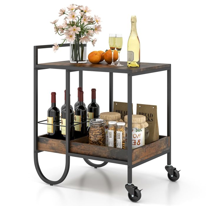 Giantex Bar Cart, 2-Tier Home Coffee Bar Serving Cart with Wine Rack for Wine Liquor Beverage Dinner Party - Image 1
