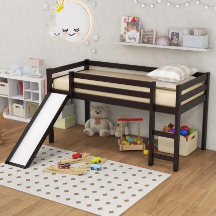 Giantex Loft Bed with Slide - Espresso