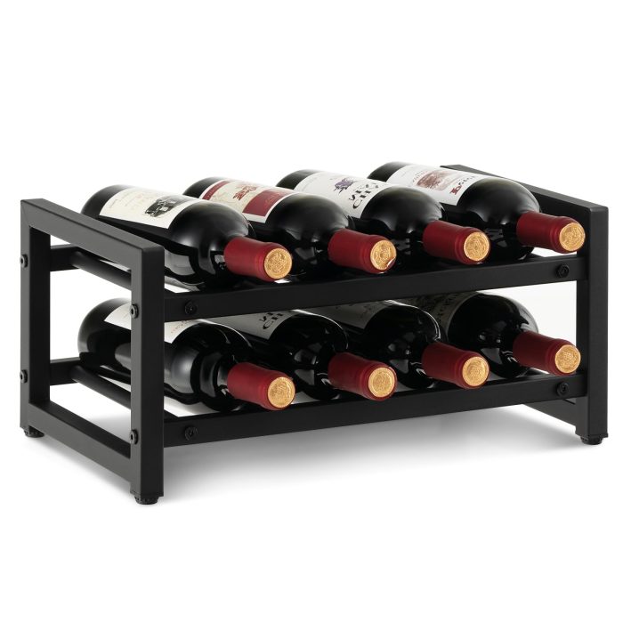 Giantex 2-Tier Metal Wine Rack Freestanding Counter Black - Image 1
