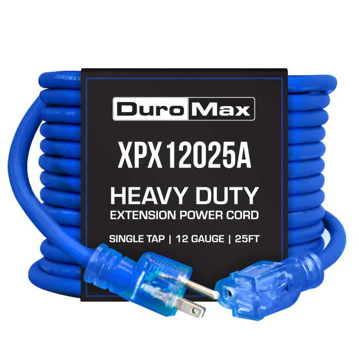 DuroMax XPX12025A Heavy Duty SJEOOW 25-Foot 12 Gauge Blue Single Tap Extension Power Cord - Image 1