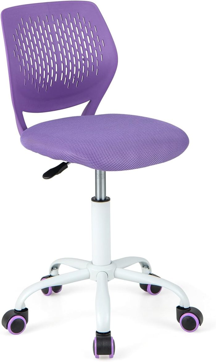 Giantex Kids Desk Chair, Children Armless Study Chair with Adjustable Height, for Girls Boys Teens - Purple - Image 1