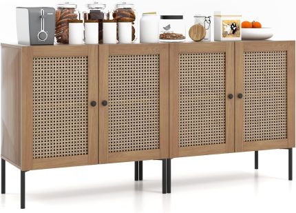 Giantex Buffet Cabinet, Wood Sideboard Storage Cabinet with Rattan Door, 3-Position Adjustable Shelf - 2 Walnut