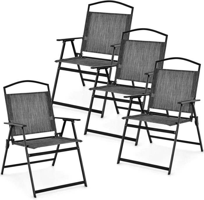 Giantex 4 Pieces Patio Dining Set, Outdoor Dining Table Set with 4 Folding Chairs (Gray) - 4 Pack Patio Chairs - Image 1