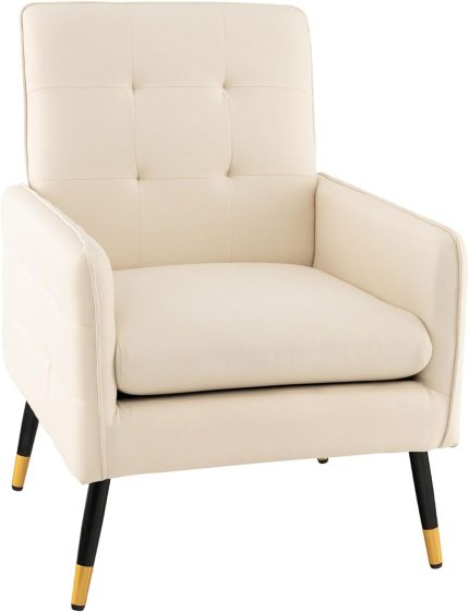 Giantex Modern Mid-Century Accent Chair - Upholstered Armchair with Tufted Back, Metal Legs