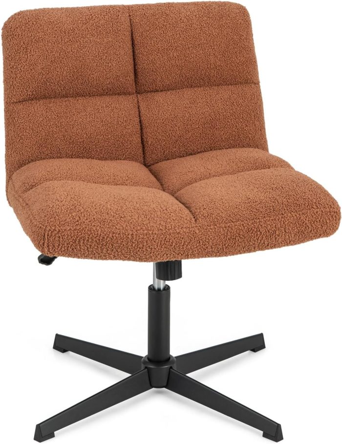 Giantex Cross Legged Office Chair, Faux Fur Armless Desk Chair with Wide Seat - Brown - Image 1