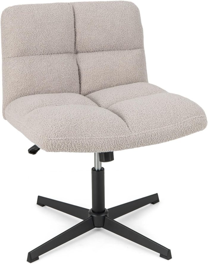 Giantex Cross Legged Office Chair, Faux Fur Armless Desk Chair with Wide Seat - Grey - Image 1