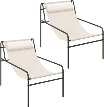 Giantex Patio Sling Lounge Chair, Modern Sling Accent Chair with Removable Headrest Pillow - 2