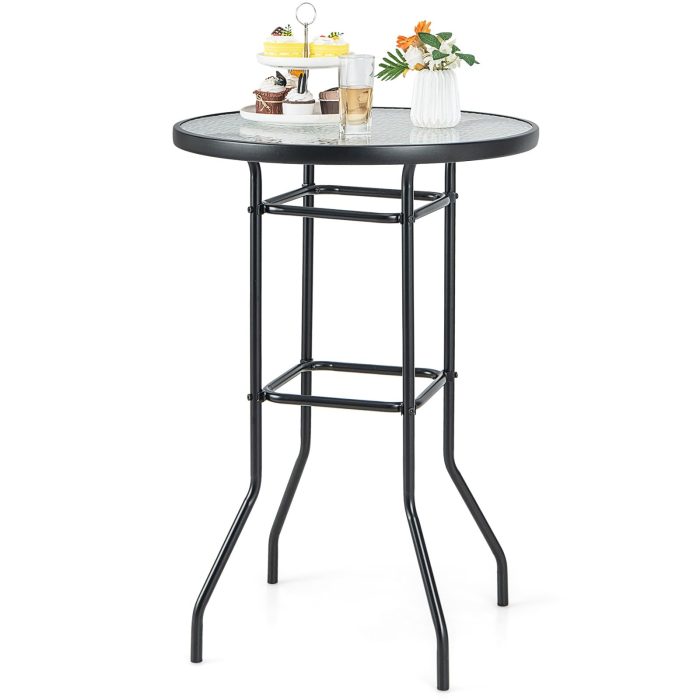Giantex Patio Bar Table, 38" Height High Top Bistro Table, 27" Round Tempered Glass Tabletop - Image 1