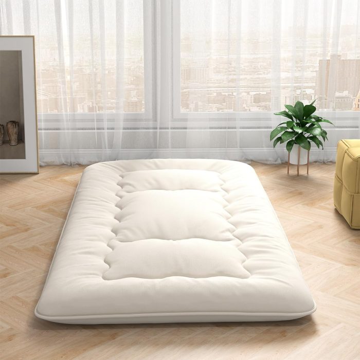 Giantex Japanese Floor Mattress Futon Mattress, Roll Up Mattress Tatami Mat with Washable Cover and Carry Bag - Twin Beige - Image 1