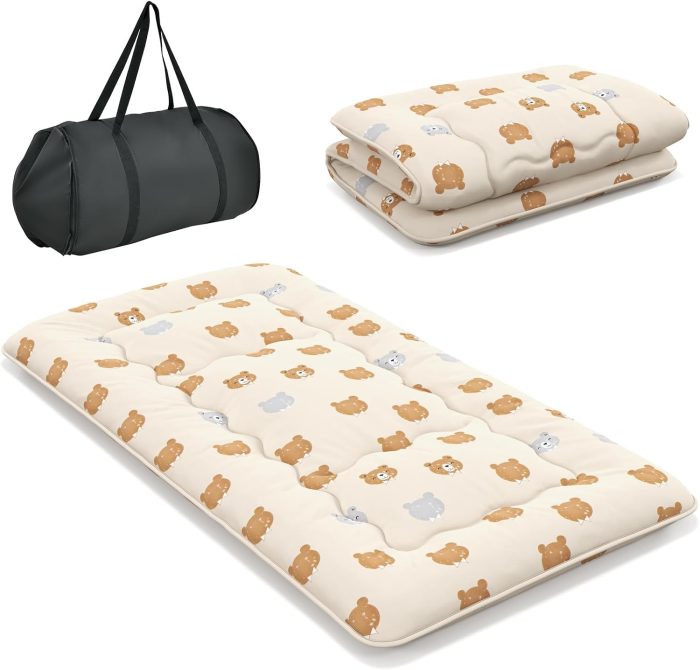 Giantex Japanese Floor Mattress Futon Mattress, Roll Up Mattress Tatami Mat with Washable Cover and Carry Bag - Twin Brown Bear - Image 1