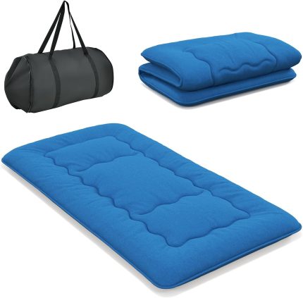 Giantex Japanese Floor Mattress Futon Mattress, Roll Up Mattress Tatami Mat with Washable Cover and Carry Bag - Twin Blue