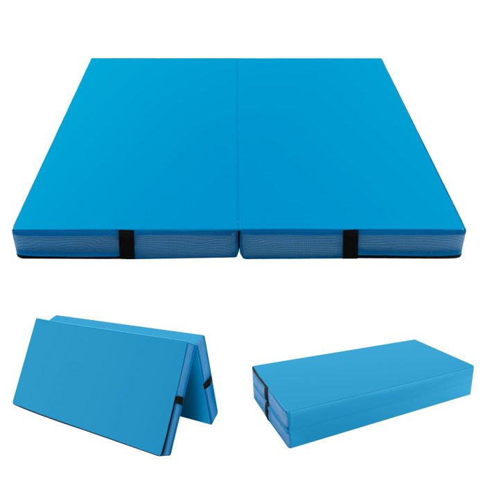 Giantex 4" Thick Folding Gymnastics Mat - Blue - Image 1