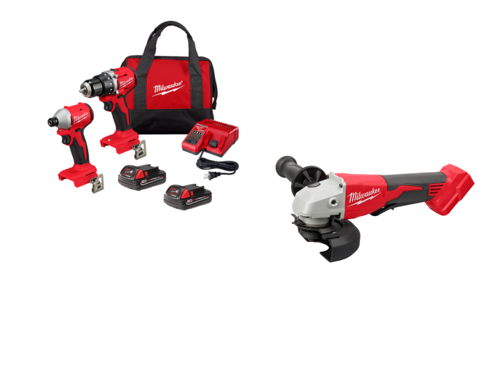 Milwaukee 3692-22CTGR M18 18V Compact Brushless 2-Tool Combo Kit w/ M18 Grinder - Image 1