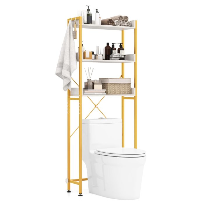Giantex Over The Toilet Storage Rack - White + Gold - Image 1