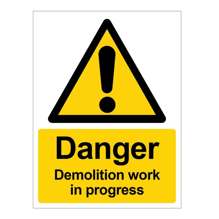 'Danger Demolition Work in Progress' Safety Sign - 300 x 400mm - Image 1