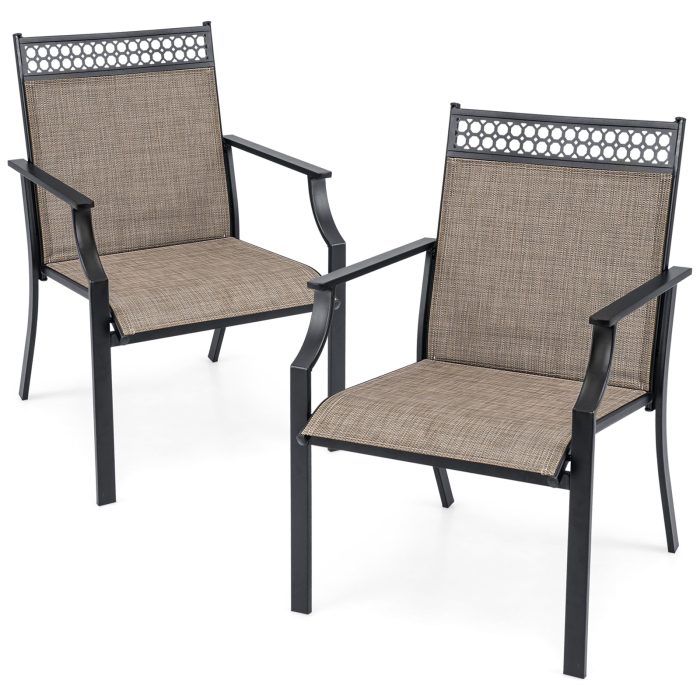 Giantex Patio Chairs Set of 2/4, Outdoor Chairs with All Weather Fabric, High Backrest, Armrests - Lightbrown & Black 1 - Image 1