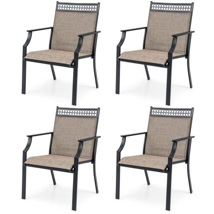 Giantex Patio Chairs Set of 2/4, Outdoor Chairs with All Weather Fabric, High Backrest, Armrests - Lightbrown & Black 2