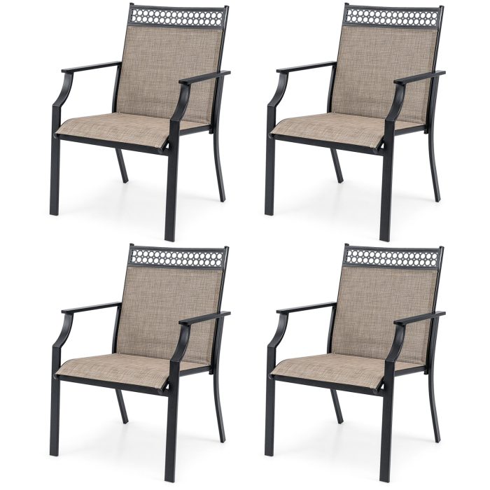 Giantex Patio Chairs Set of 2/4, Outdoor Chairs with All Weather Fabric, High Backrest, Armrests - Lightbrown & Black 2 - Image 1