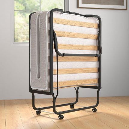 Giantex Folding Bed with Mattress, 75x31 Cot Size Bed Frame, Roll Away Beds with Mattresses for Adults - Small Single Folding Bed