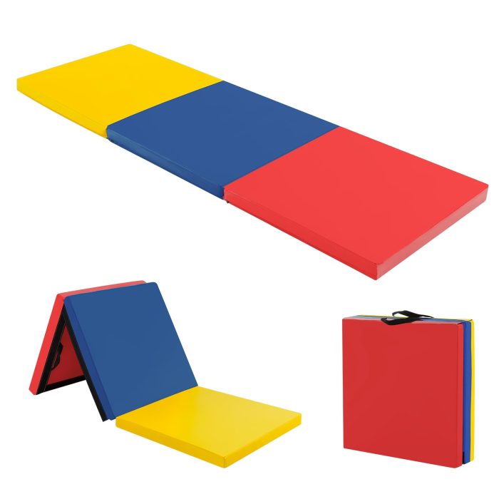 Giantex 6'x 2' Gymnastics Mat, 2" Thick Folding Tumbling Mat with Hook and Loop Fastener - Multicolor - Image 1