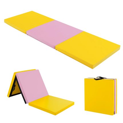 Giantex 6'x 2' Gymnastics Mat, 2" Thick Folding Tumbling Mat with Hook and Loop Fastener - Pink & Yellow