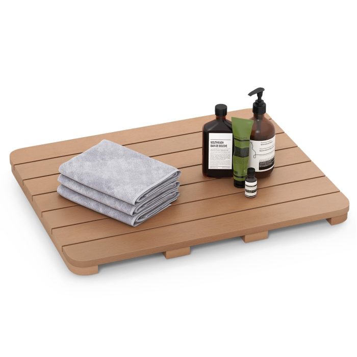 Giantex Waterproof Bath Mat, Shower Mat for Bathroom Inside, Outdoor HIPS Floor Mat with Non Foot Pads - 21.5" x 13.5" Brown - Image 1