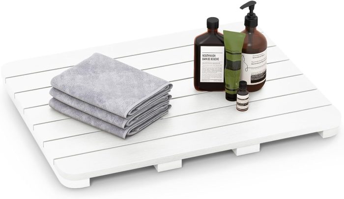 Giantex Waterproof Bath Mat, Shower Mat for Bathroom Inside, Outdoor HIPS Floor Mat with Non Foot Pads - 23.5" x 19" White - Image 1