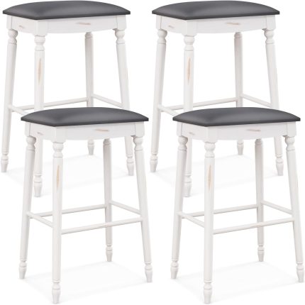 Giantex Bar Stools, 29"/24" Bar Height Saddle Stools w/Padded Seat, Rubber Wood Legs, Footrests & Antiqued Surface - 2 29" Bar Height
