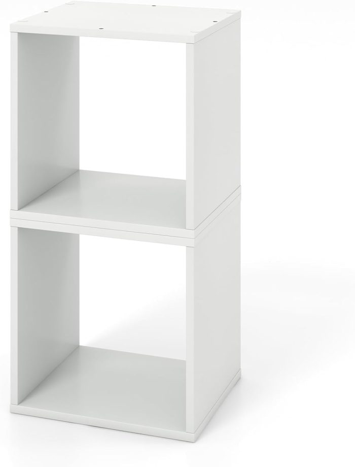 Giantex 2 Cube Bookshelf Organizer, 2-Tier Stackable Cube Storage Organizer - White - Image 1