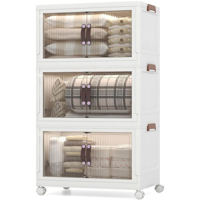 Giantex 3-tier Collapsible Storage Bins with Wheels and Lid - 25.5 Gal (19" x 12" x 34") - Image 1