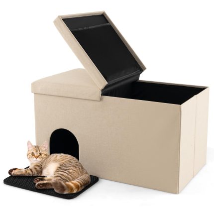 Giantex Cat Litter Box Enclosure - Hidden Cat Litter Box Furniture Ottoman