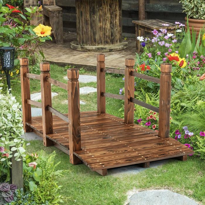 Giantex 5 ft Garden Bridge - Stained Wood Arc Footbridge Walkway - Image 1