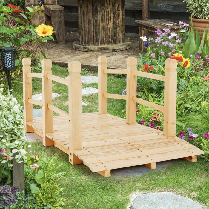 Giantex 5 ft Garden Bridge - Stained Wood Arc Footbridge Walkway - Image 1