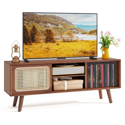 Giantex TV Stand for Living Room TVs up to 55”- Bamboo Entertainment Center - Walnut