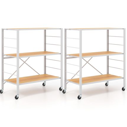 Giantex Folding Bookshelf with Wheels - 2 3-Tier Natural