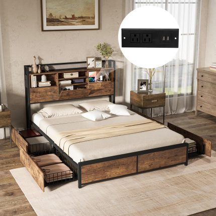 Giantex Bed Frame with Storage Headboard - Queen With Drawer