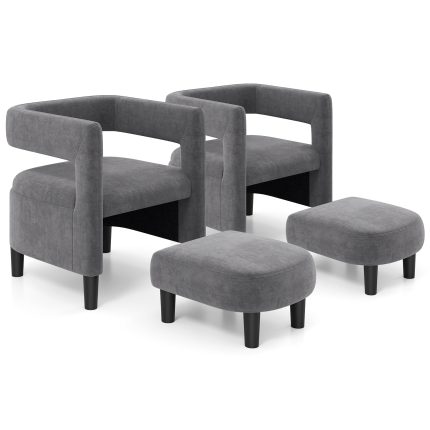 Giantex Velvet Accent Chair with Ottoman - 2