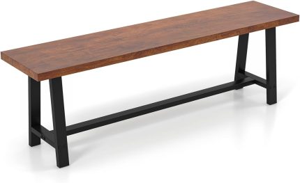 Giantex 40” Wood Dining Bench, 2 Person Entryway Shoe Bench with Metal Frame, Rectangular End of Bed Bench - 60”L