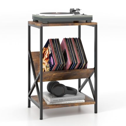 Giantex Record Player Stand, 3-Tier End Table w/ V-Shaped Magazine Holder, Turntable Stand with Record Storage Up to 80 Albums - 1