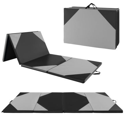 Giantex 4'x10' Gymnastics Mat, 2" Thick Folding Tumbling Mat with Carrying Handles - Grey/Black