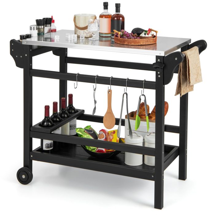 Giantex Grill Cart Pizza Oven Stand, HDPE Outdoor Prep Table, Stainless Steel Top, Storage Shelf - Image 1