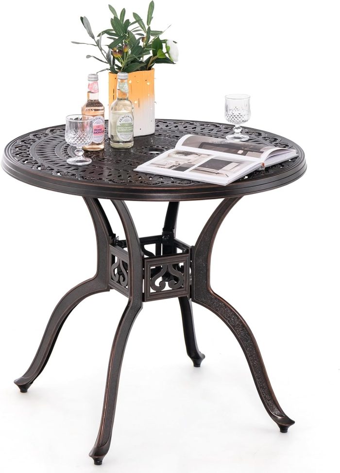 Giantex 31.5" Patio Bistro Table, Cast Aluminum Table Side Table with 2" Umbrella Hole & Adjustable Footpads - Image 1