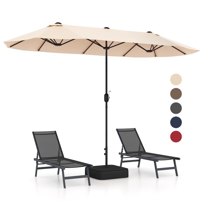 Giantex 13ft Large Patio Umbrella with Base - Beige - Image 1