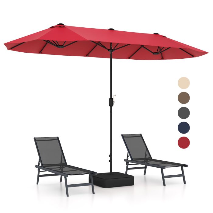 Giantex 13ft Large Patio Umbrella with Base - Burgundy - Image 1