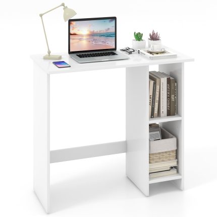 Giantex Small Desk, Compact Study Writing Desk with 3-Position Adjustable Shelf, Anti-Toppling Kit - White