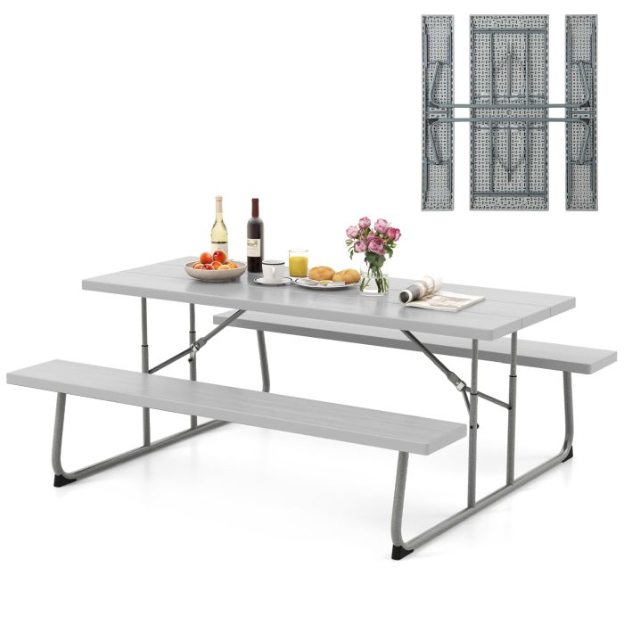 Giantex Folding Picnic Table - 6 FT Outdoor Table Bench Set for 8 Persons w/All-Weather HDPE Tabletop - Image 1