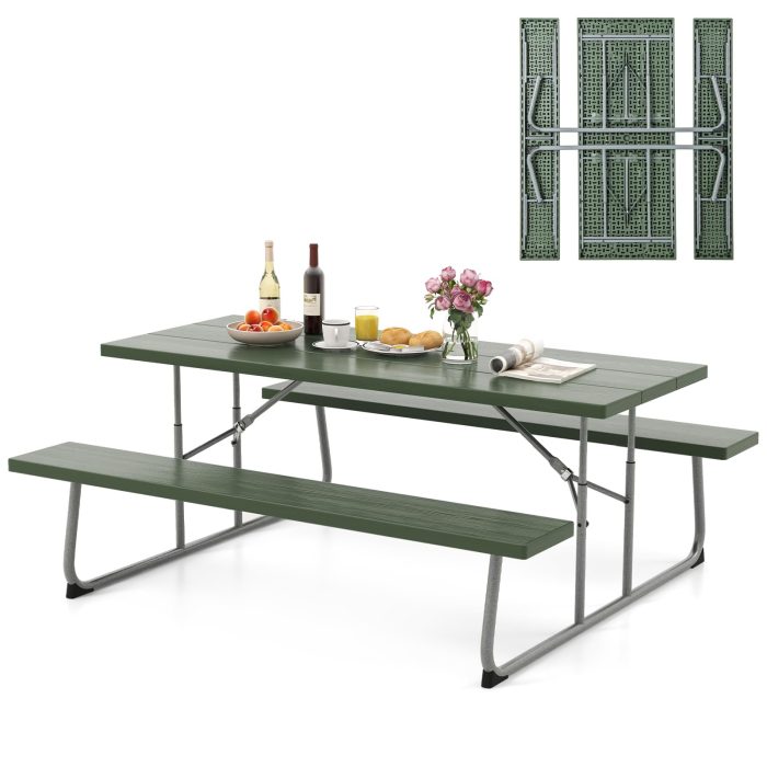 Giantex Folding Picnic Table - 6 FT Outdoor Table Bench Set for 8 Persons w/All-Weather HDPE Tabletop - Image 1