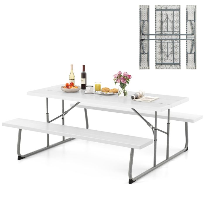Giantex Folding Picnic Table - 6 FT Outdoor Table Bench Set for 8 Persons w/All-Weather HDPE Tabletop - Image 1
