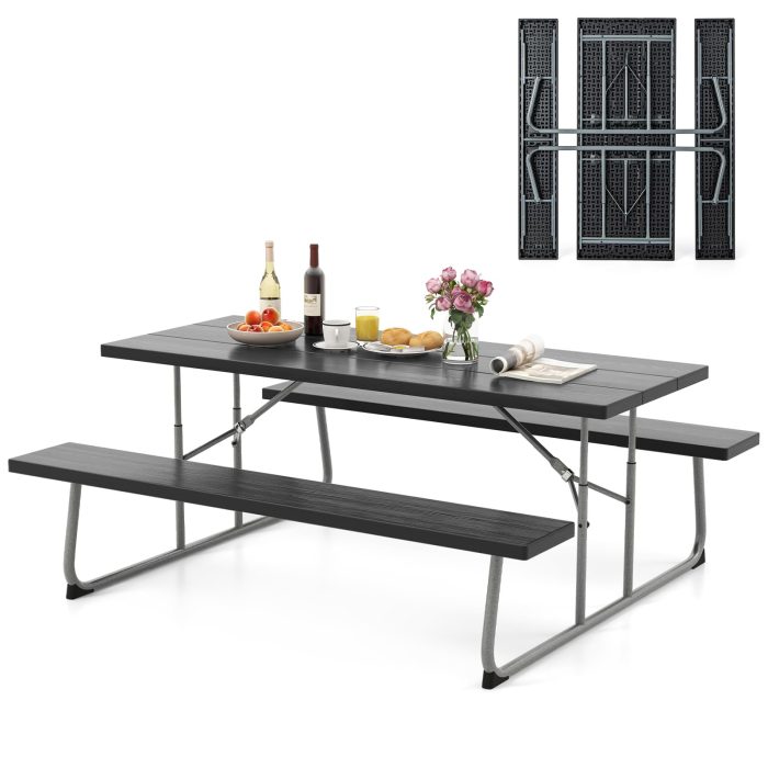 Giantex Folding Picnic Table - 6 FT Outdoor Table Bench Set for 8 Persons w/All-Weather HDPE Tabletop - Image 1